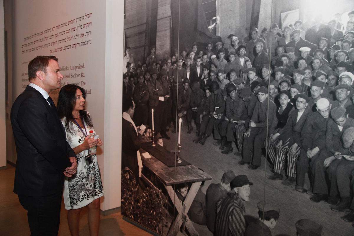 At a display marking Jewish renewal after the liberation of Buchenwald